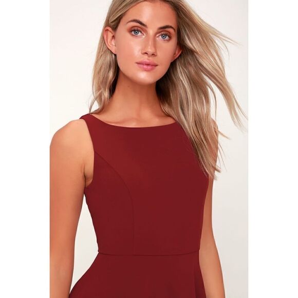 NWT Lulus Fall For You Burgundy Skater Dress, Size XS - Picture 4 of 11